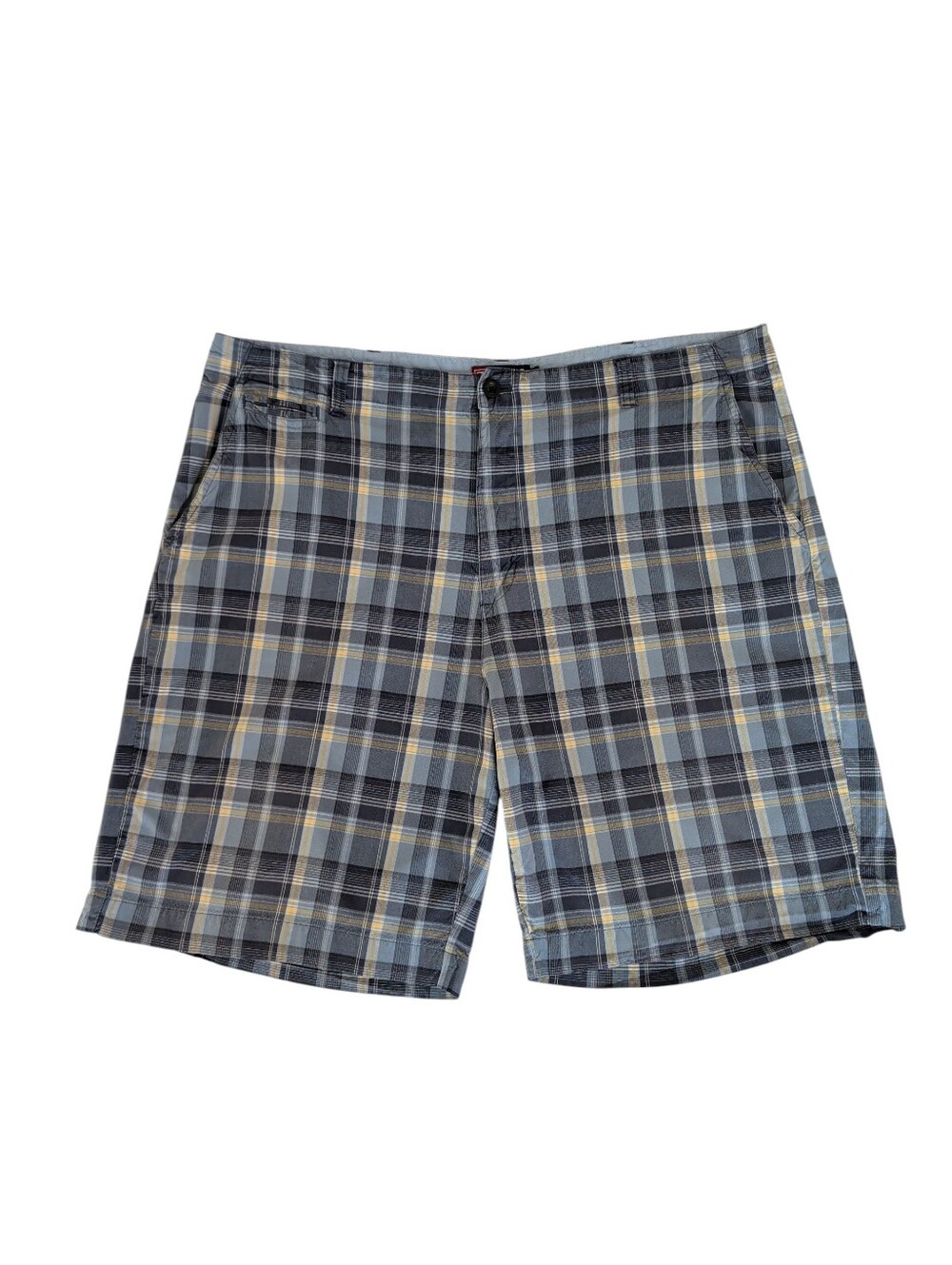 Chaps Plaid Flat Front Chino Golf Shorts 42 Blue Pockets